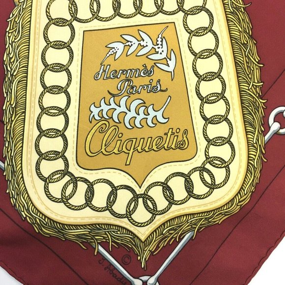 727212L Hermes Scarf Cliquetis Carre 90 Red Multicolor Silk 100% - Picture 7 of 9
